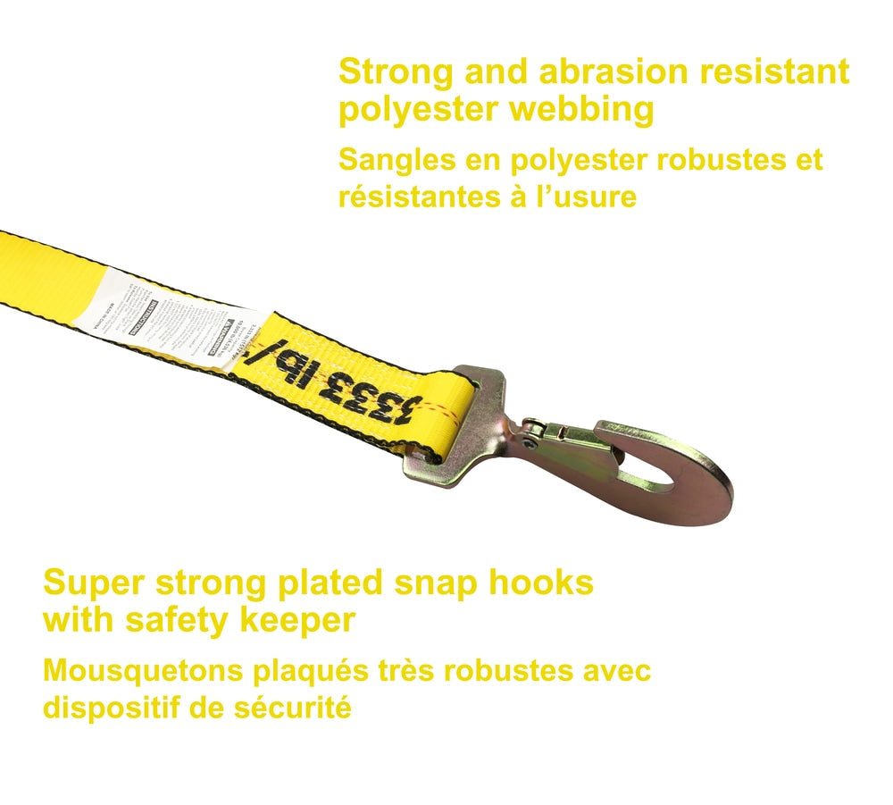 MotoMaster 10,000-lb Commercial Ratchet Tie Down Straps, with Snap Hook, 2-in x 8-ft