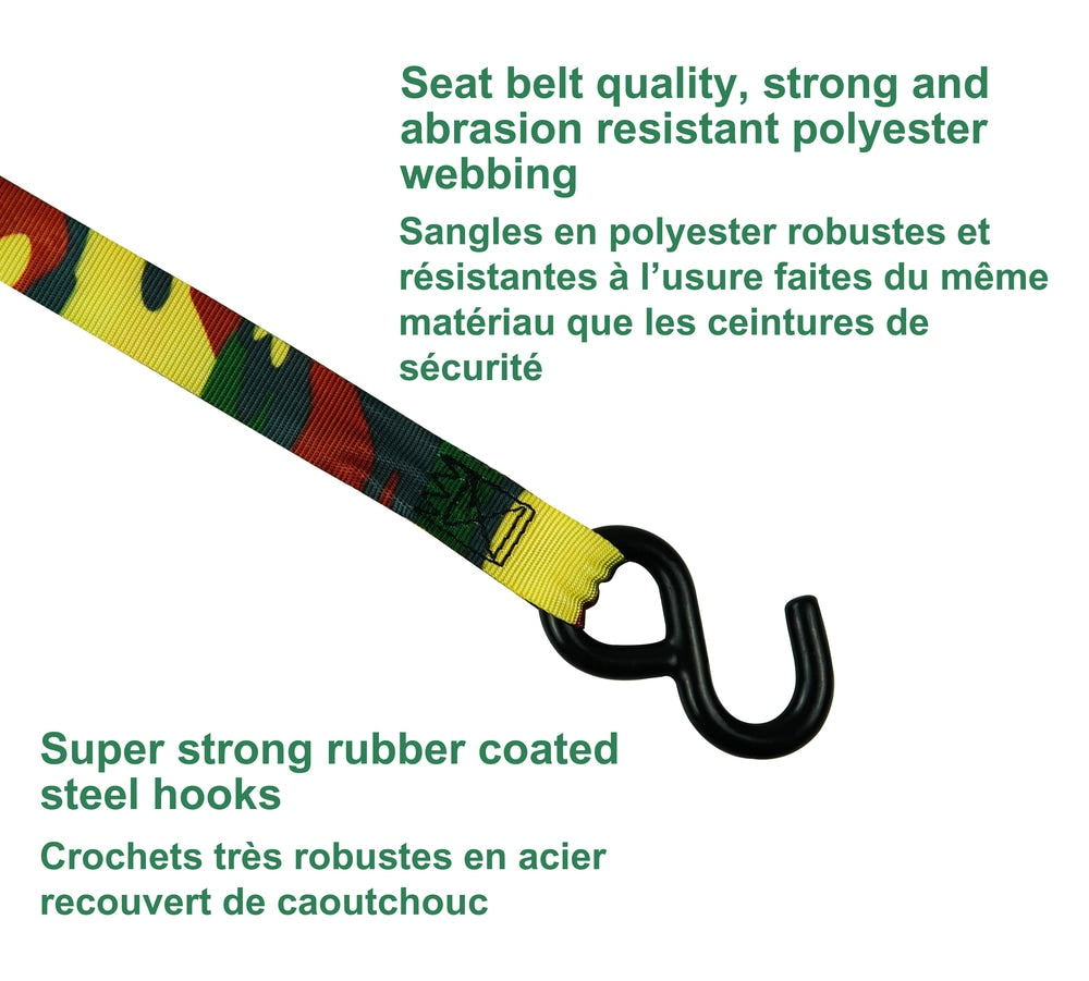 MotoMaster 1,200-lb Retractable Camo Ratchet Tie Down Straps, 1-in x 10-ft, 2-pk
