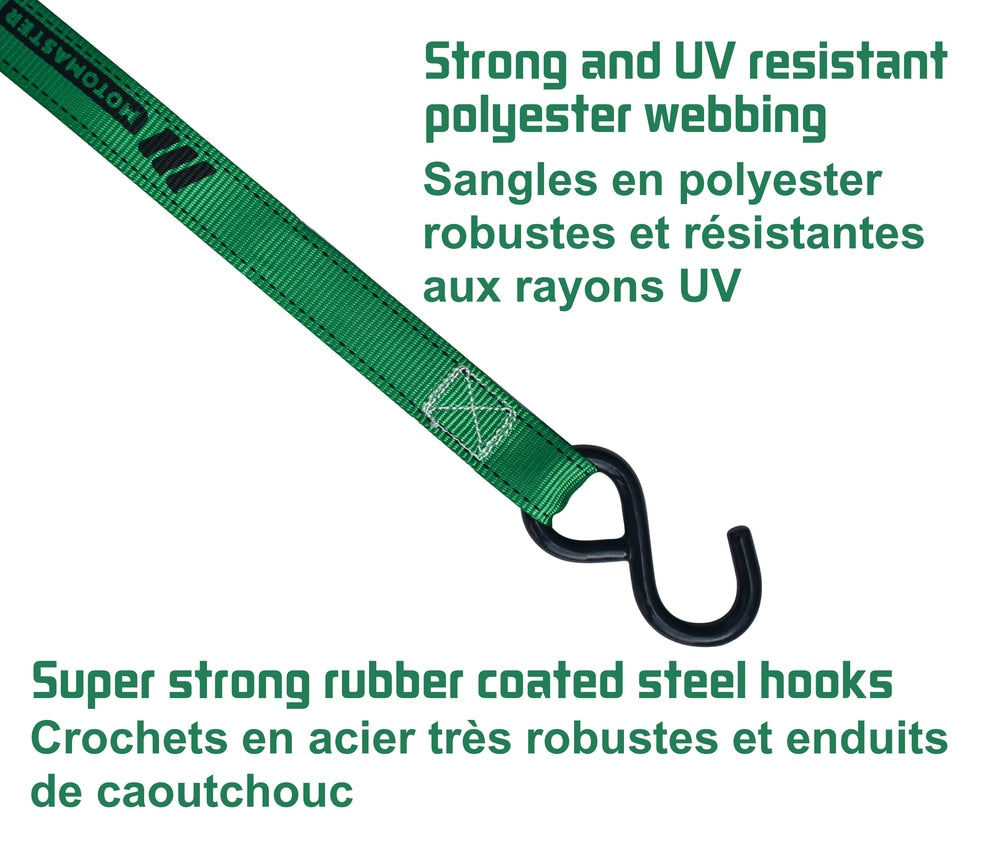 MotoMaster 1,500-lb Carbon Ratchet Tie Downs, Weatherproof, 1-in x 14-ft, 4-pk, Green