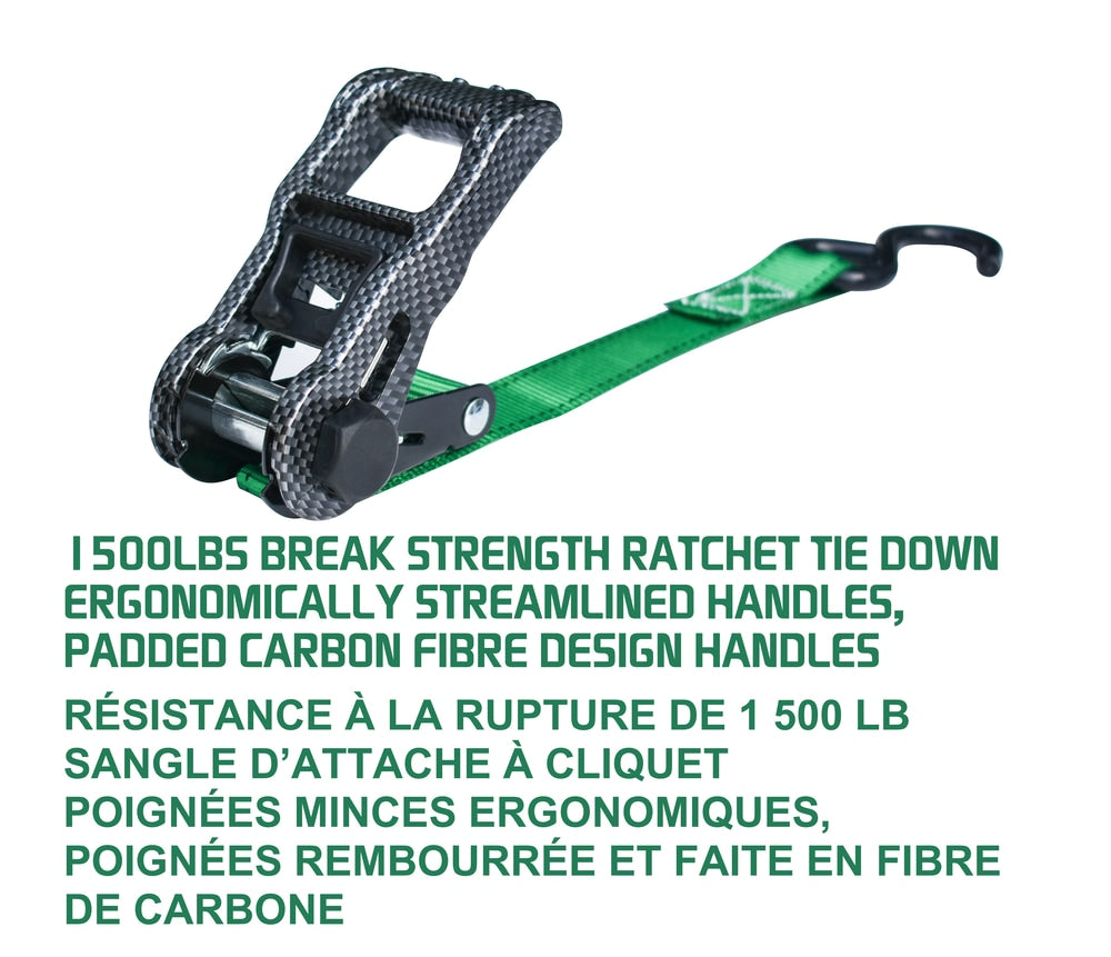 MotoMaster 1,500-lb Carbon Ratchet Tie Downs, Weatherproof, 1-in x 14-ft, 4-pk, Green