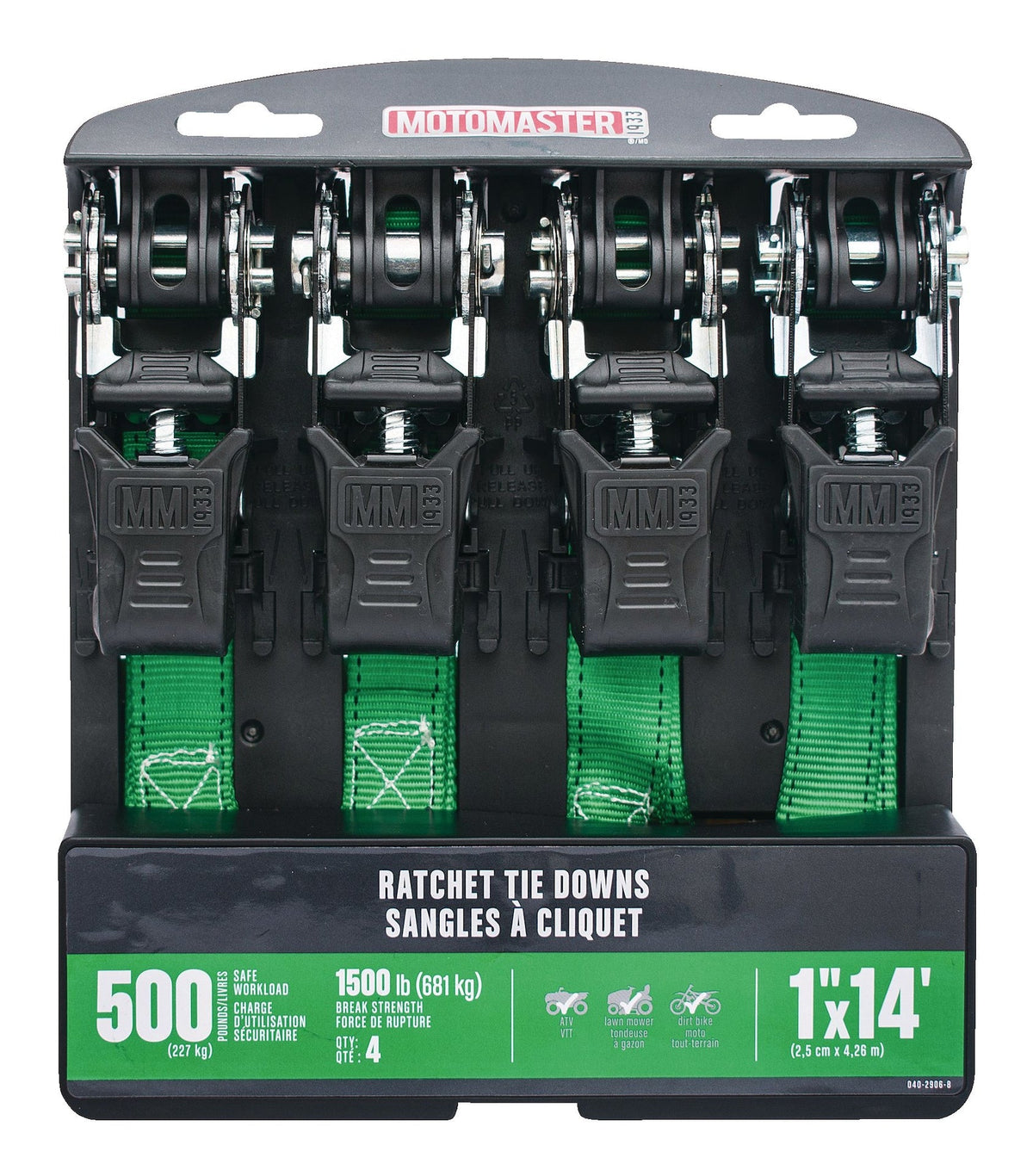 MotoMaster 1,500-lb Padded Ratchet Tie Down Straps, 1-in x 14-ft, 4-pk