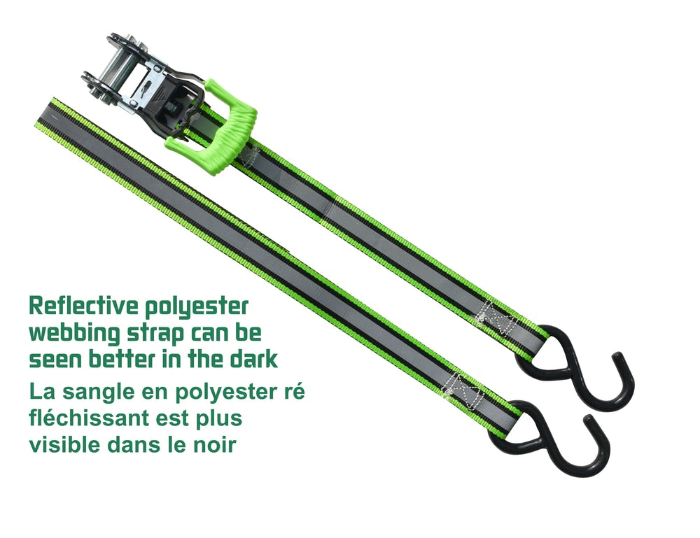MotoMaster 1,500-lb Reflective Ratchet Tie-Down Strap with Padded D-Handle, 1-in x 12-ft, 2-pk