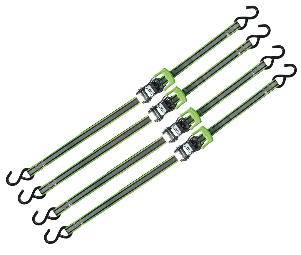 MotoMaster 1,500-lb Reflective Ratchet Tie Down Strap, with Padded D-Handle, 1-in x 12-ft, 4-pk, Green