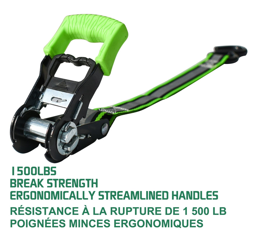 MotoMaster 1,500-lb Reflective Ratchet Tie Down Strap, with Padded D-Handle, 1-in x 12-ft, 4-pk, Green