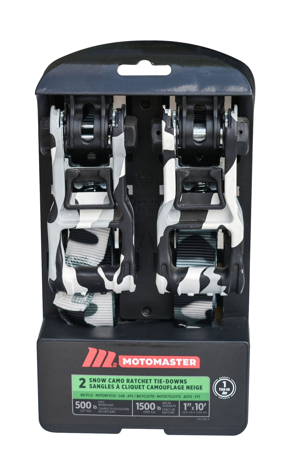 MotoMaster 1,500-lb Snow Camo Ratchet Tie Down, 1-in x 10-ft, 2-pk