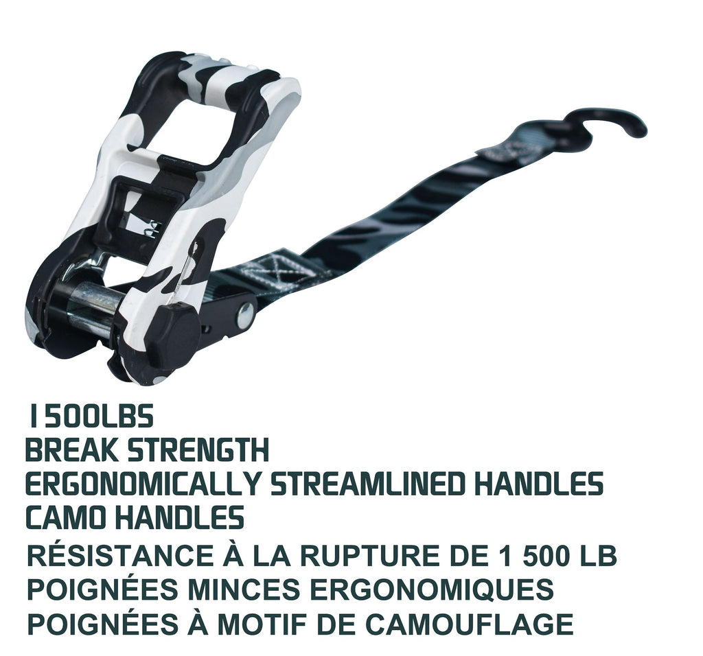 MotoMaster 1,500-lb Snow Camo Ratchet Tie Down, 1-in x 10-ft, 2-pk