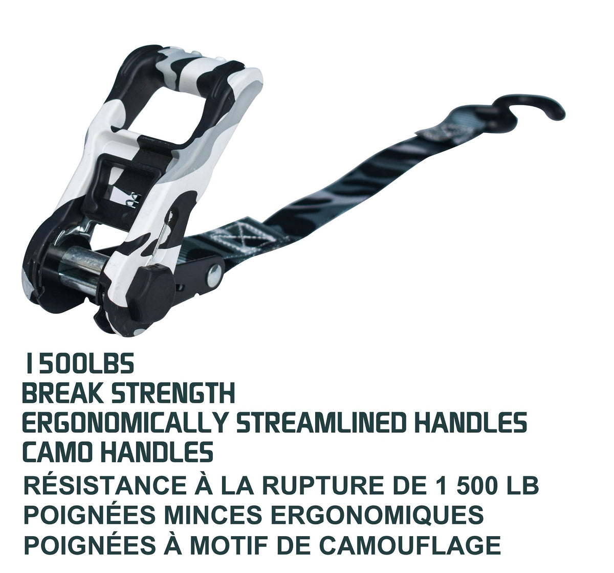 MotoMaster 1,500-lb Snow Camo Ratchet Tie Down, 1-in x 10-ft, 2-pk