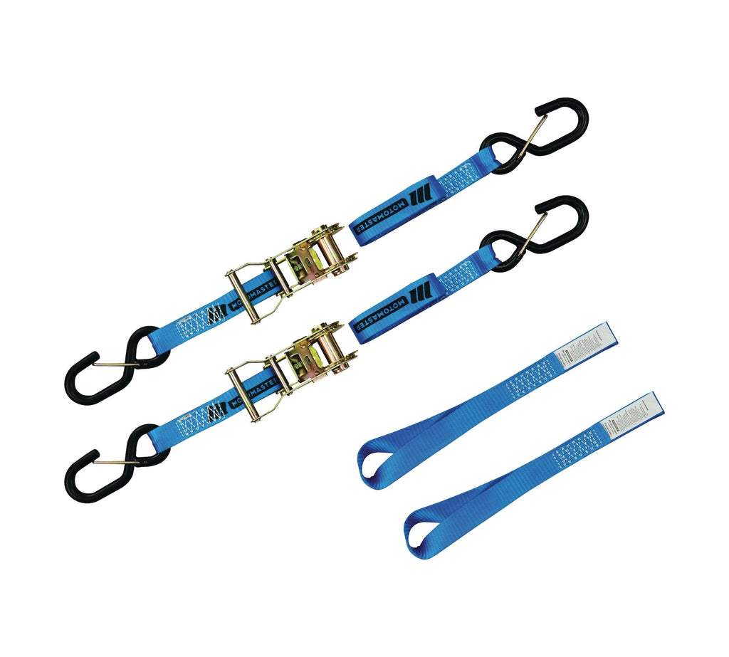 MotoMaster 3,000-lb Heavy Duty Motorcycle Ratchet Tie Down Strap, 1-in x 6-ft, 2-pk