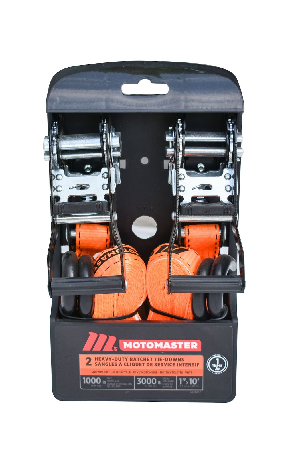 MotoMaster 3,000-lb Heavy Duty Ratchet Tie Down Strap, Non-Padded, 1-in x 10-ft, 2-pk