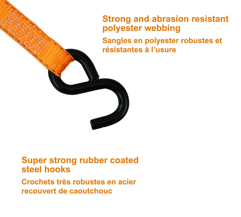 MotoMaster 3,000-lb Ratchet Tie Down Straps, with Power Grip Padded Handles, 1-in x 10-ft, 4-pk