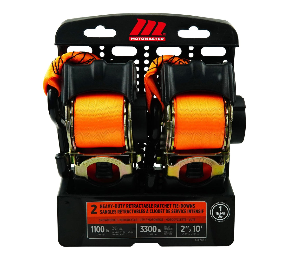 MotoMaster 3,300-lb Retractable Heavy-Duty Ratchet Tie Down Straps, 2-in x 10-ft, 2-pk