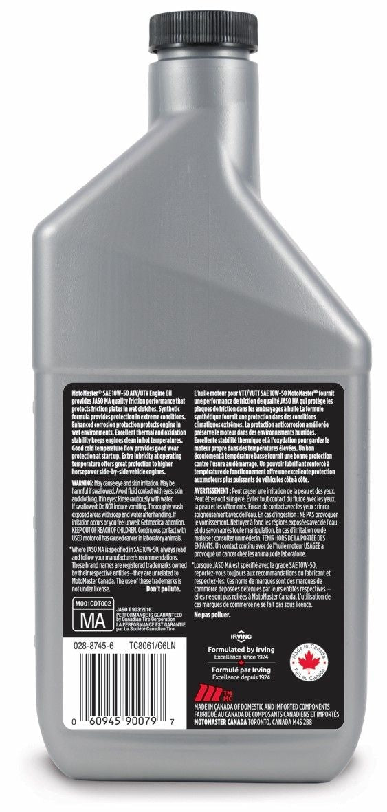 MotoMaster 4-Stroke Synthetic ATV/UTV Engine Oil 10W50, 946-mL