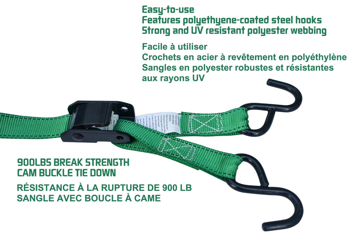 MotoMaster 900-lb Cambuckle Tie-Down Straps, Weatherproof, 1-in x 10-ft, 4-pk