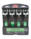 MotoMaster 900-lb Ratchet Tie-Down Straps, Non-Padded, 1-in x 10-ft, 4-pk