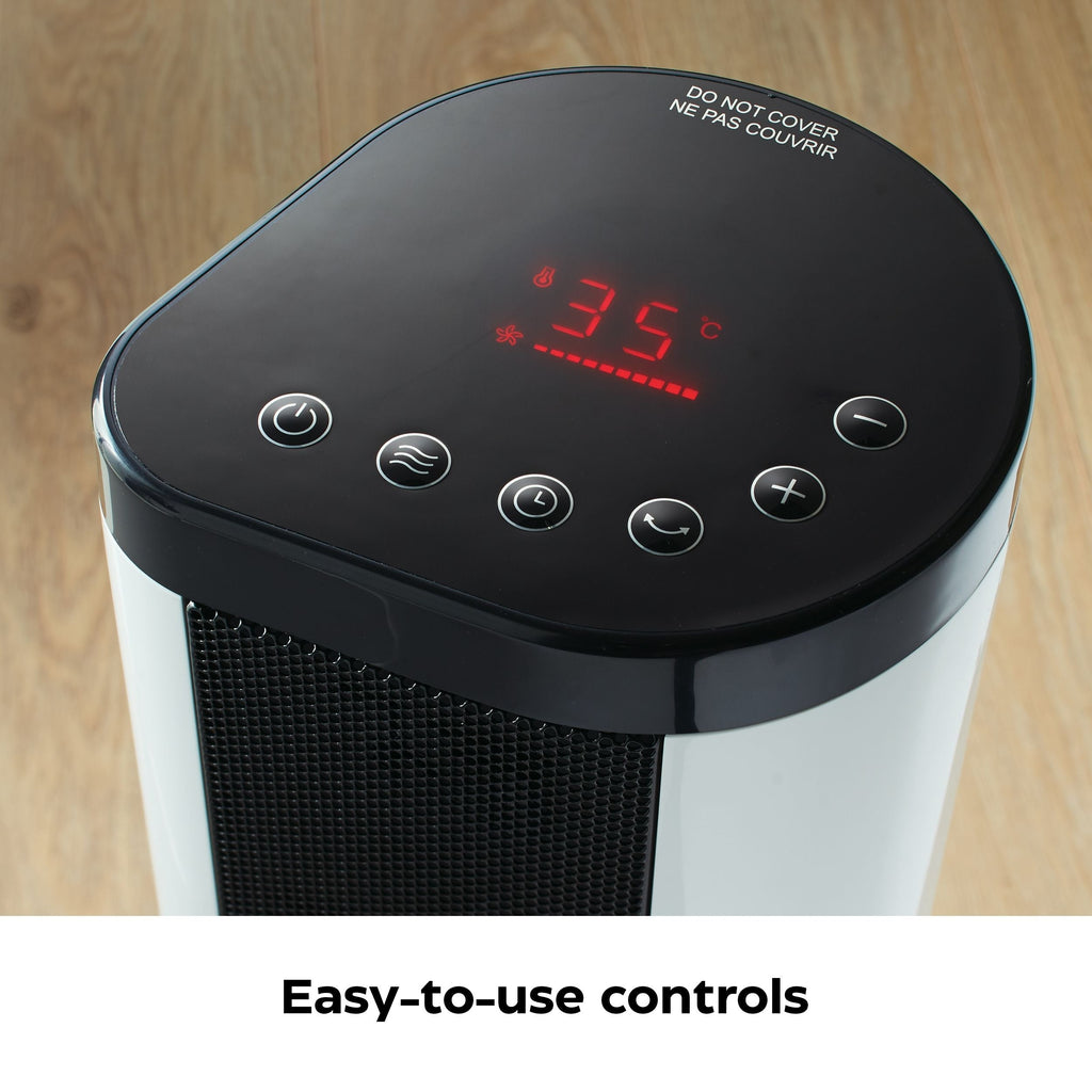 NOMA Oscillating Tower/Baseboard Heater withRemote Control & Thermostat, 1500W, White