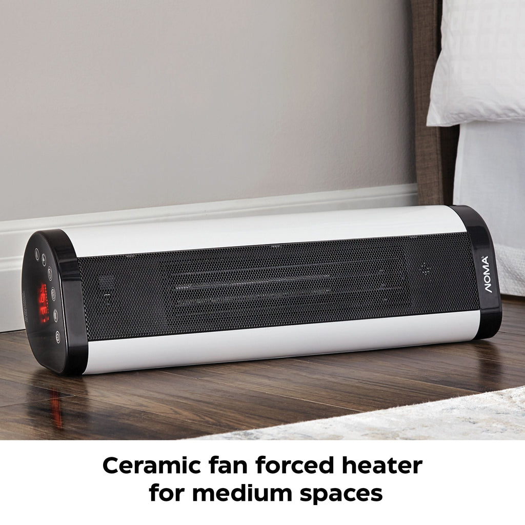NOMA Oscillating Tower/Baseboard Heater withRemote Control & Thermostat, 1500W, White