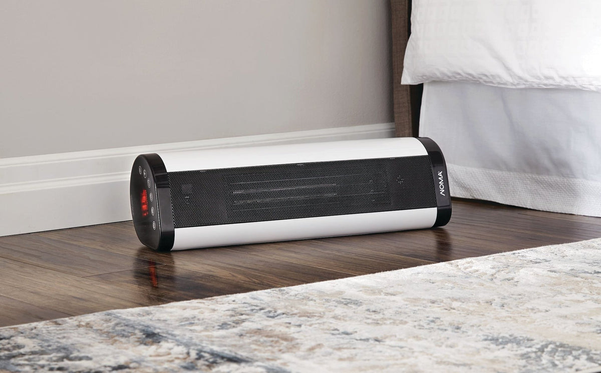 NOMA Oscillating Tower/Baseboard Heater withRemote Control & Thermostat, 1500W, White