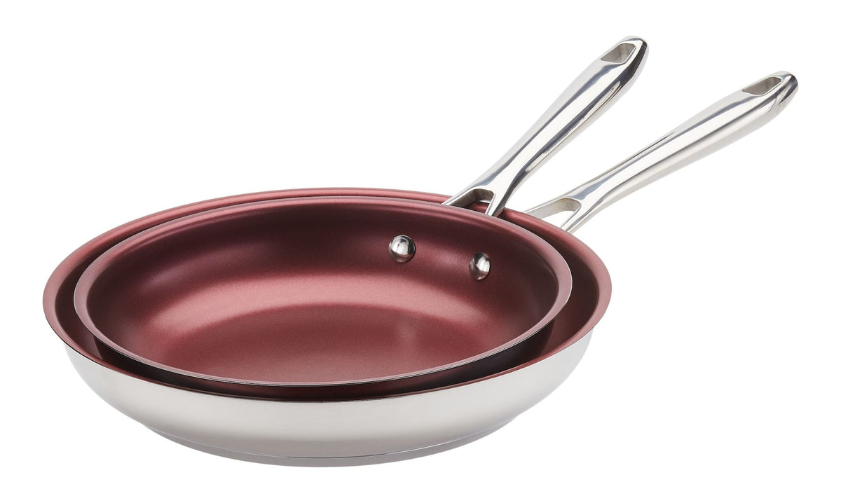 PADERNO Canadian Signature Stainless Steel Non-Stick Frying Pan, Dishwasher & Oven Safe, Burgundy, 24cm & 28cm, 2-pk