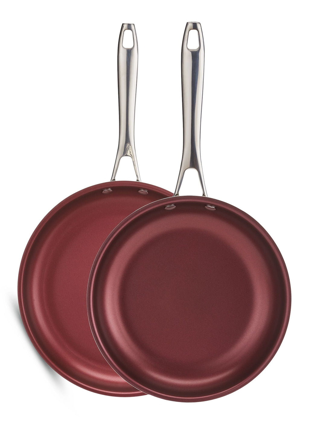 PADERNO Canadian Signature Stainless Steel Non-Stick Frying Pan, Dishwasher & Oven Safe, Burgundy, 24cm & 28cm, 2-pk