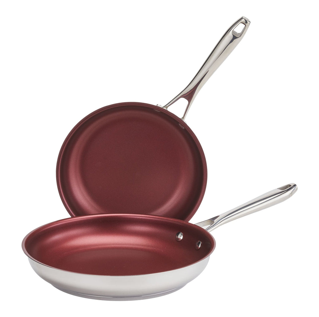 PADERNO Canadian Signature Stainless Steel Non-Stick Frying Pan, Dishwasher & Oven Safe, Burgundy, 24cm & 28cm, 2-pk