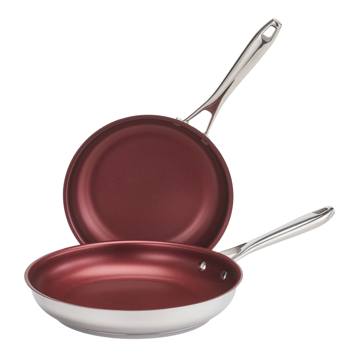 PADERNO Canadian Signature Stainless Steel Non-Stick Frying Pan, Dishwasher & Oven Safe, Burgundy, 24cm & 28cm, 2-pk