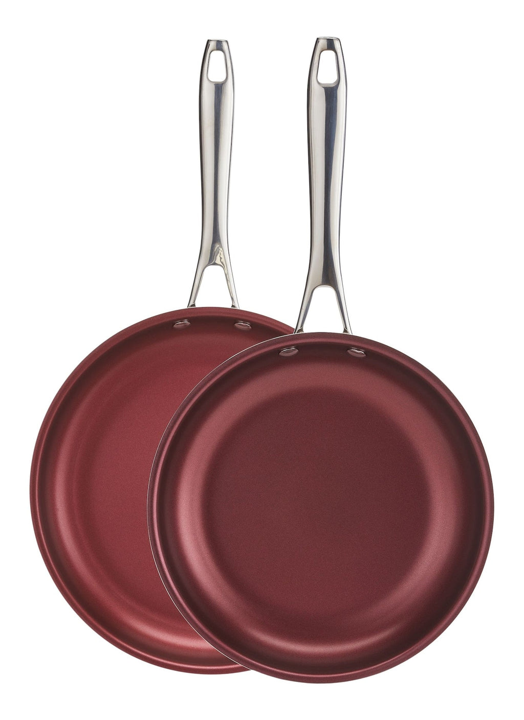 PADERNO Canadian Signature Stainless Steel Non-Stick Frying Pan, Dishwasher & Oven Safe, Burgundy, 24cm & 28cm, 2-pk