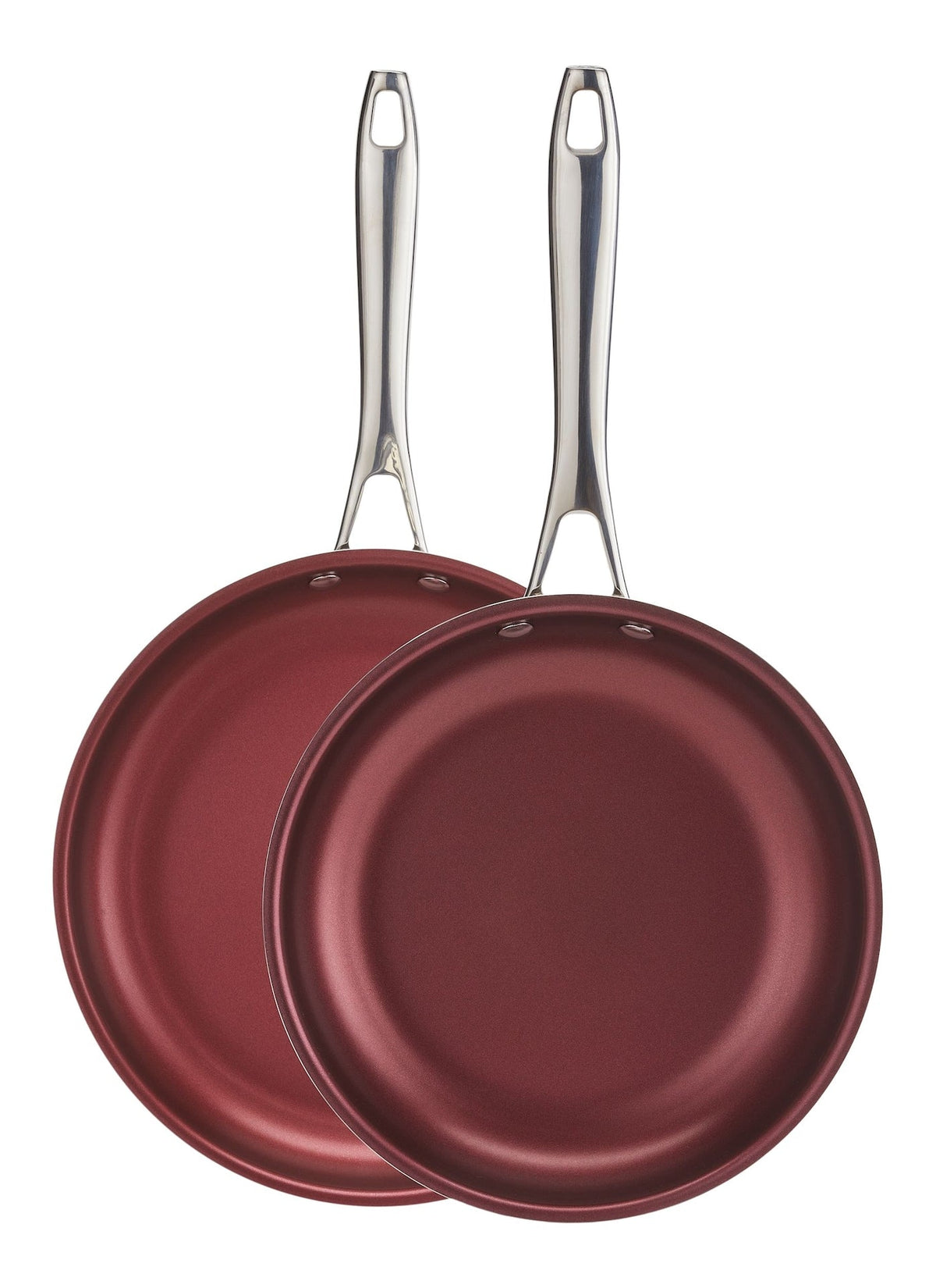 PADERNO Canadian Signature Stainless Steel Non-Stick Frying Pan, Dishwasher & Oven Safe, Burgundy, 24cm & 28cm, 2-pk