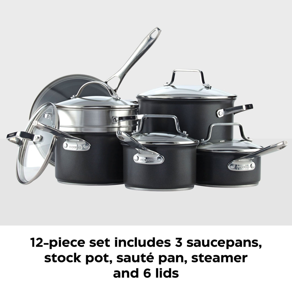 PADERNO Hard Anodized Cookware Set, Non-Stick, PFOA-Free, Dishwasher & Oven Safe, 12-pc