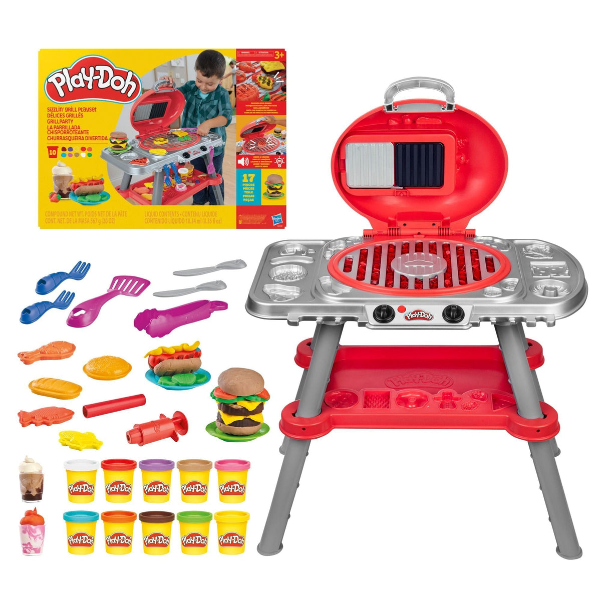 Play-Doh Barbecue Grill Set with Lights and Sounds, 17-pc