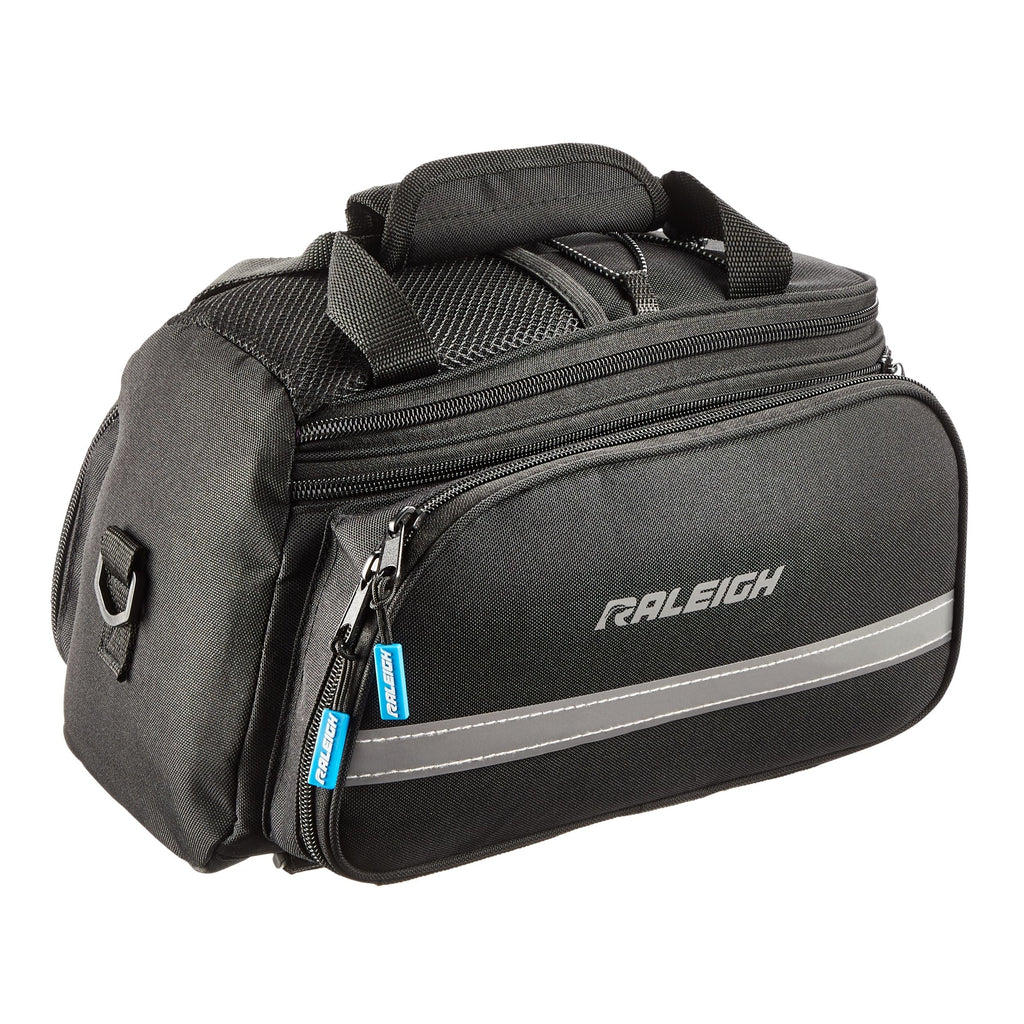 Raleigh Expandable Rack Top Bike Bag withRemovable Carry Strap & Reflective Strip, Black