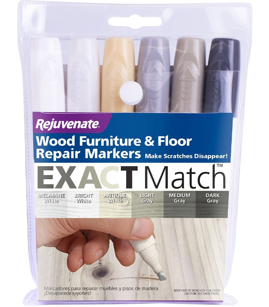 Rejuvenate Exact Match Wood Furniture & Floor Repair Markers, White-Grey, 6 Shades