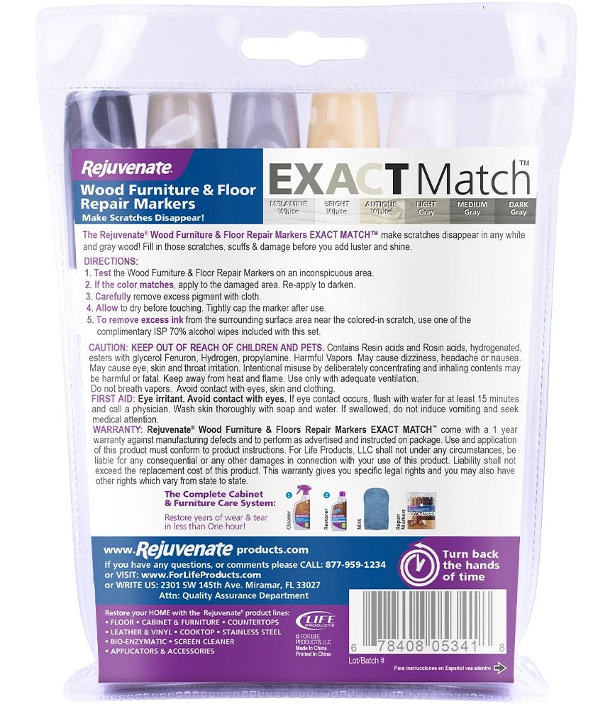 Rejuvenate Exact Match Wood Furniture & Floor Repair Markers, White-Grey, 6 Shades
