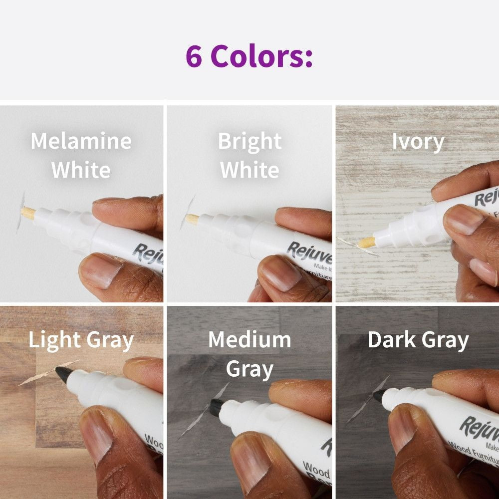 Rejuvenate Exact Match Wood Furniture & Floor Repair Markers, White-Grey, 6 Shades