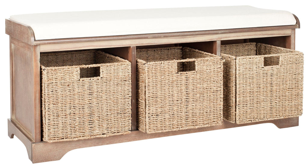 Safavieh Lonan Wicker Storage Bench, Grey Wash/White, 16.1-in x 47-in x 19.9-in