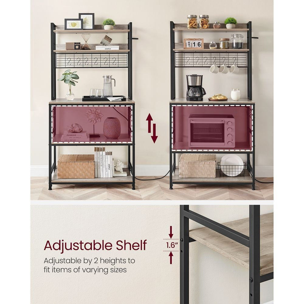 Songmics Home 5-Shelf Grey Baker's Rack with 4 AC Outlets