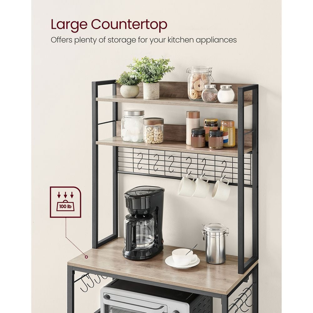 Songmics Home 5-Shelf Grey Baker's Rack with 4 AC Outlets