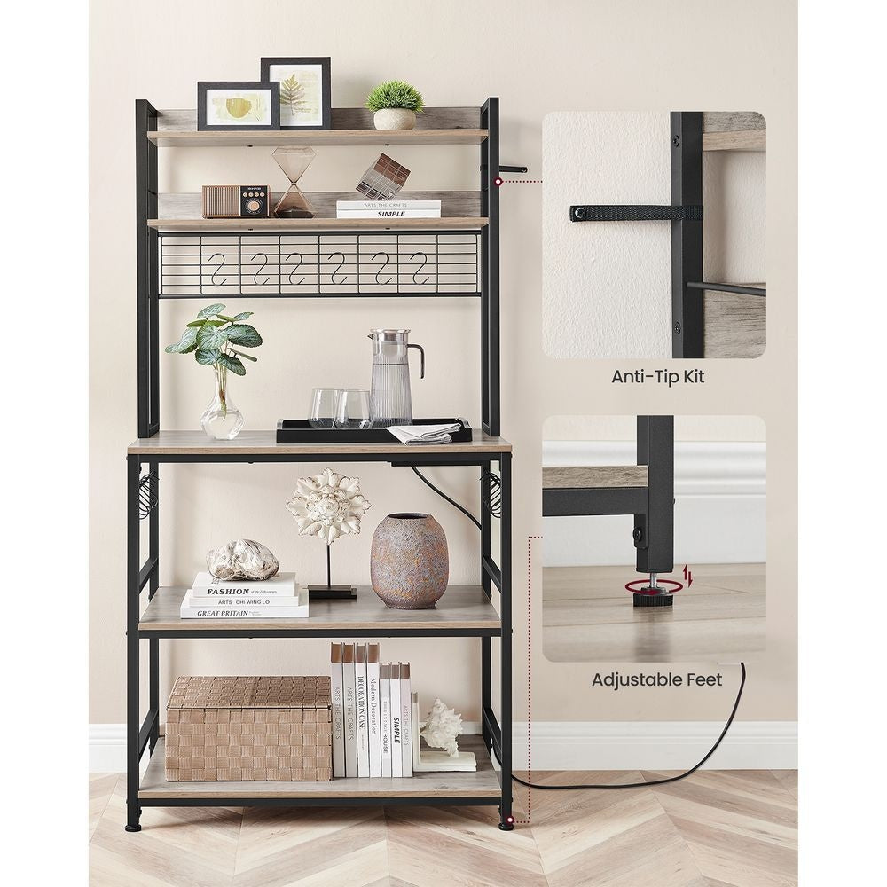 Songmics Home 5-Shelf Grey Baker's Rack with 4 AC Outlets