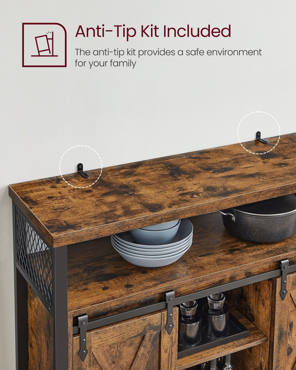 Songmics Home Brown Buff Sideboard Storage with Sliding Doors