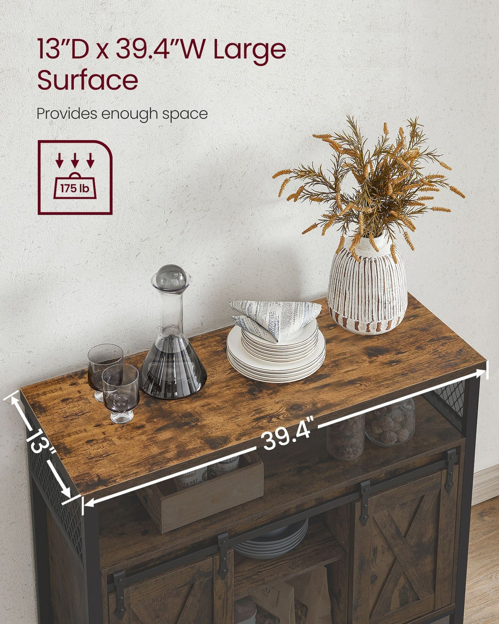 Songmics Home Brown Buff Sideboard Storage with Sliding Doors