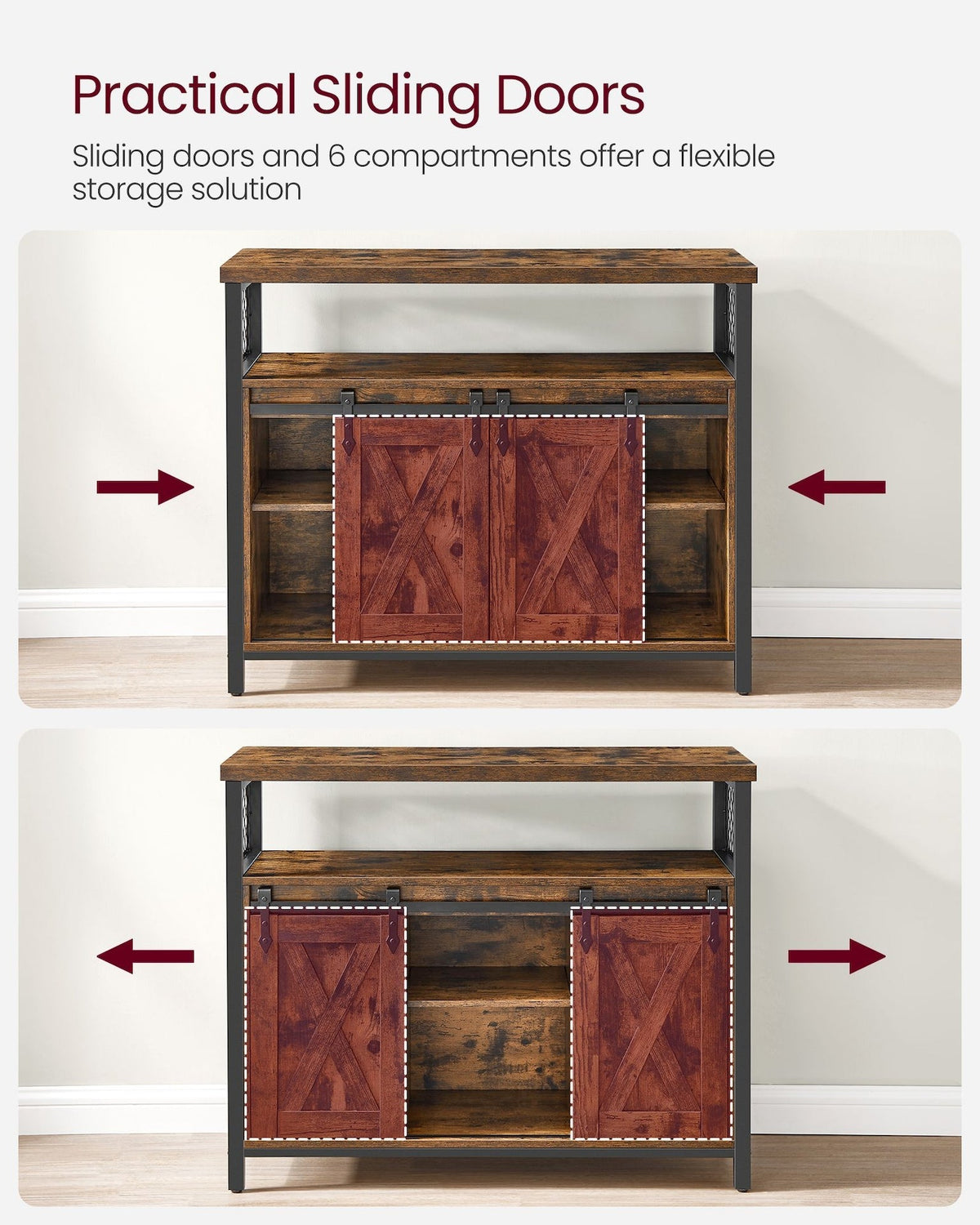 Songmics Home Brown Buff Sideboard Storage with Sliding Doors