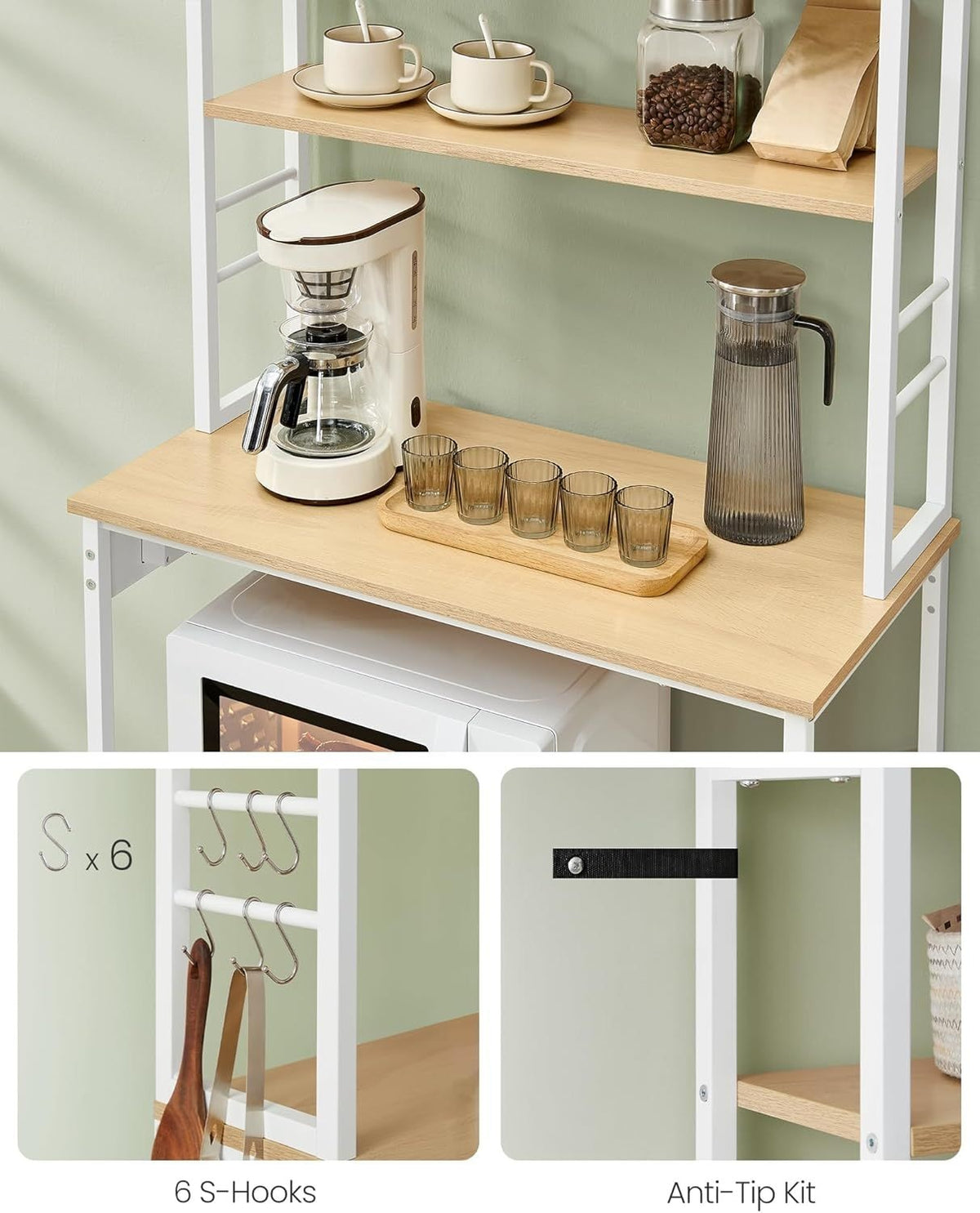 Songmics Home Oak/White Baker's Rack with 4 AC Outlets