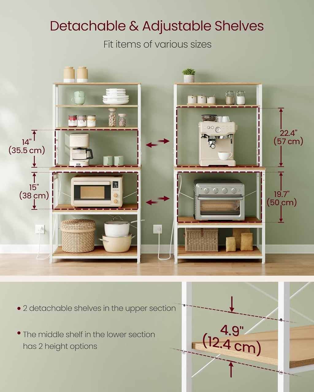 Songmics Home Oak/White Baker's Rack with 4 AC Outlets