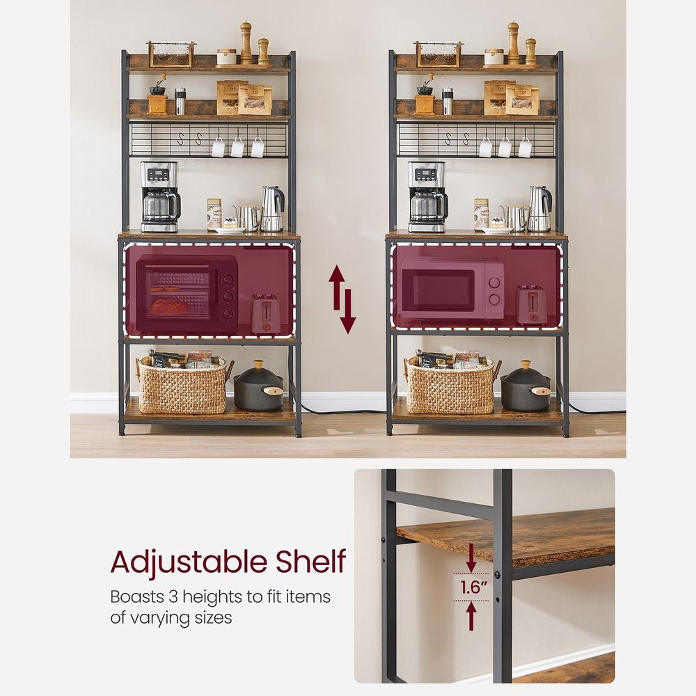 Songmics Home Rustic Brown Baker's Rack with Charging Station