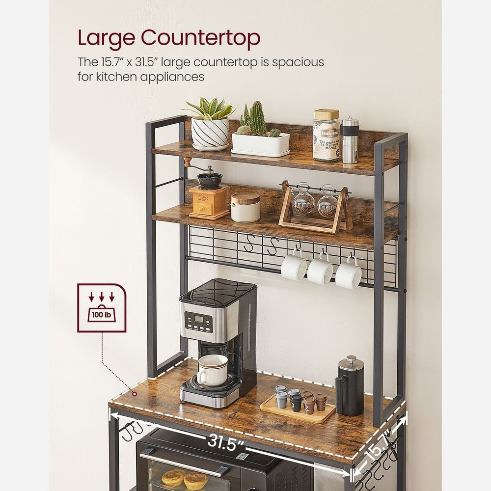 Songmics Home Rustic Brown Baker's Rack with Charging Station
