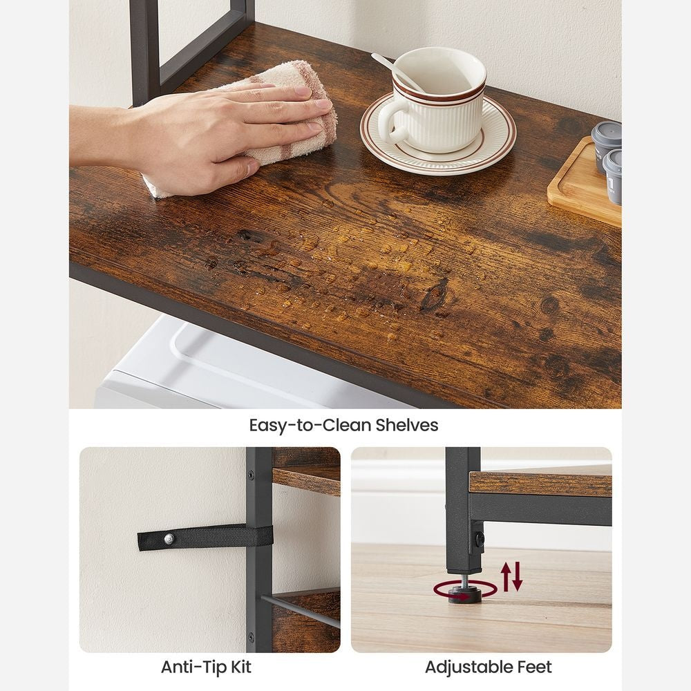 Songmics Home Rustic Brown Baker's Rack with Charging Station