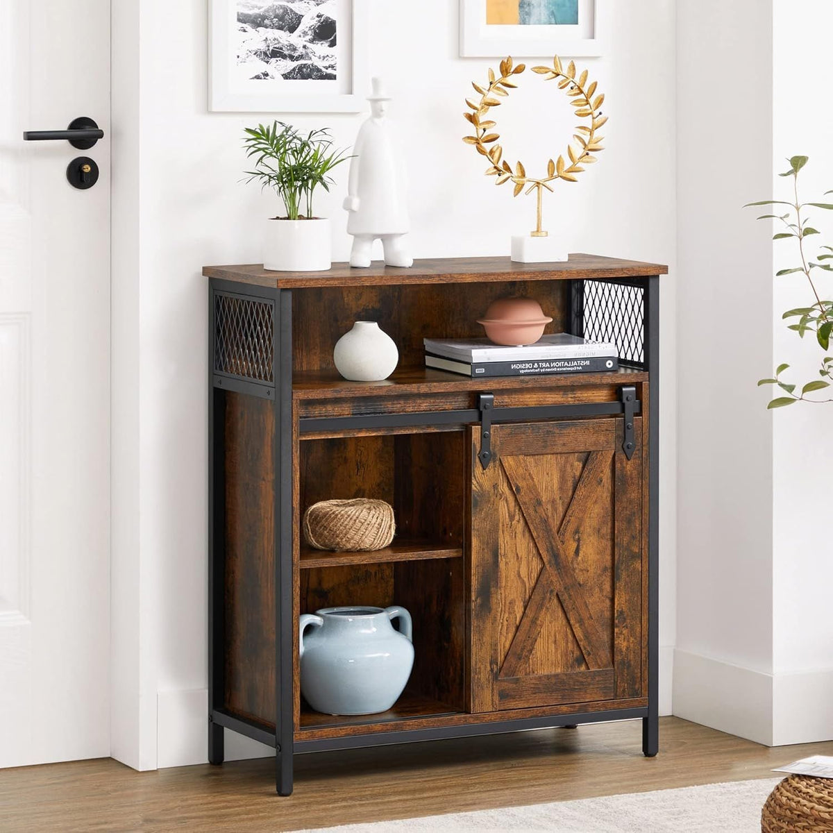 Songmics Home Rustic Brown Cabinet with Sliding Door