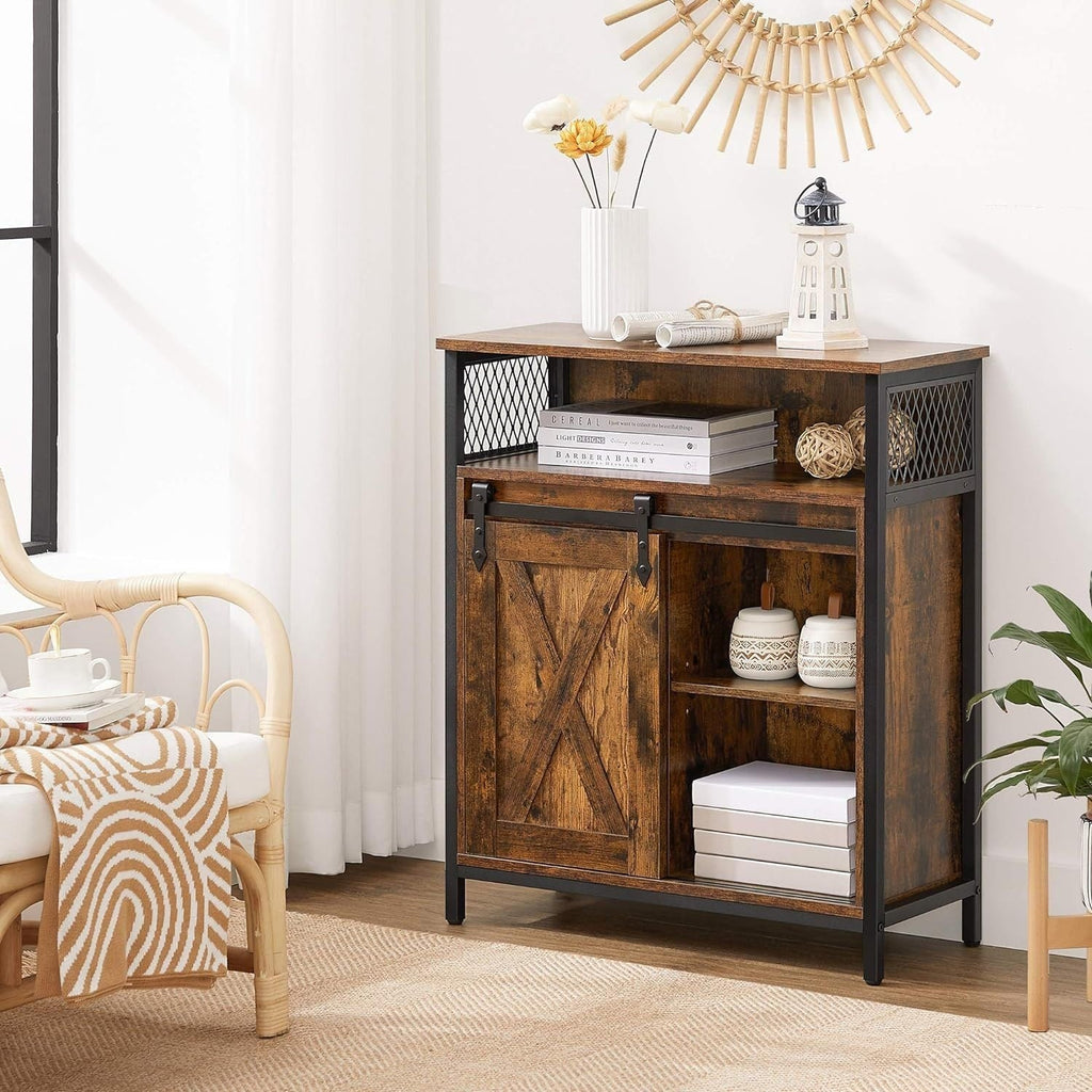 Songmics Home Rustic Brown Cabinet with Sliding Door