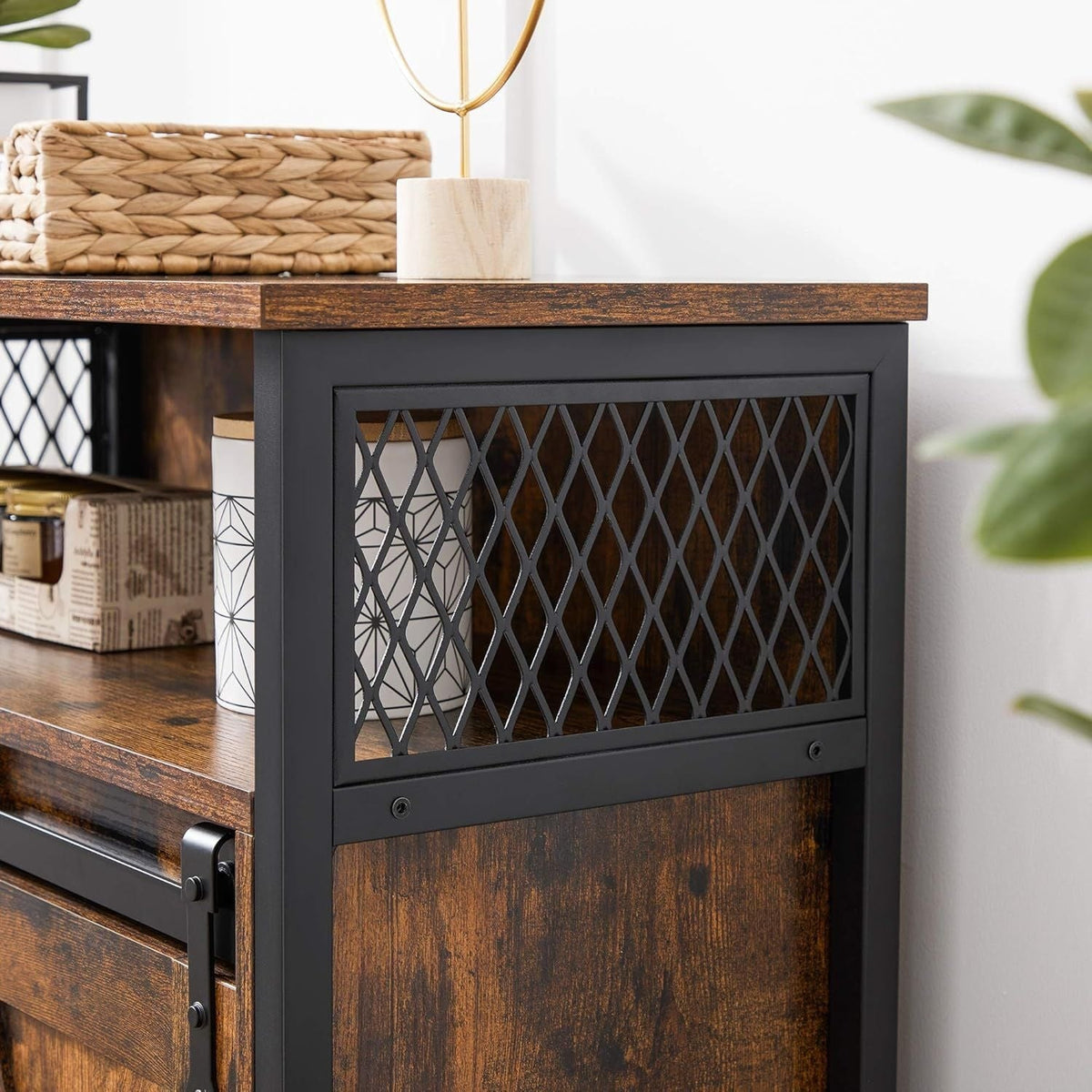 Songmics Home Rustic Brown Cabinet with Sliding Door
