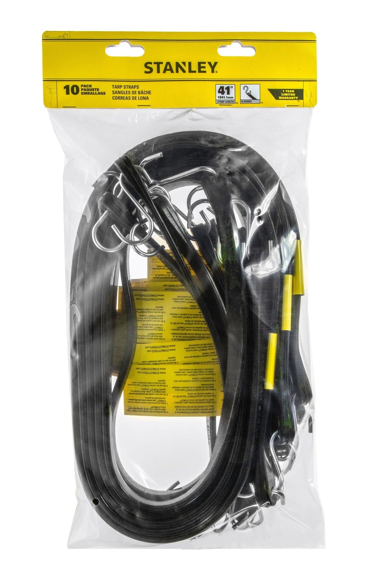 Stanley Tarp Straps, All-Weather Rubber Bungee Cords with S-Hooks, 41-in, 10-pk