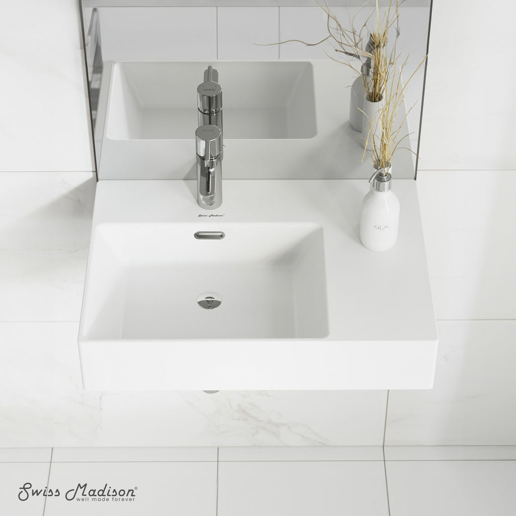 Swiss Madison St. Tropez Ceramic Wall Hung Sink with Left Side Faucet Mount, 24-in x 18-in